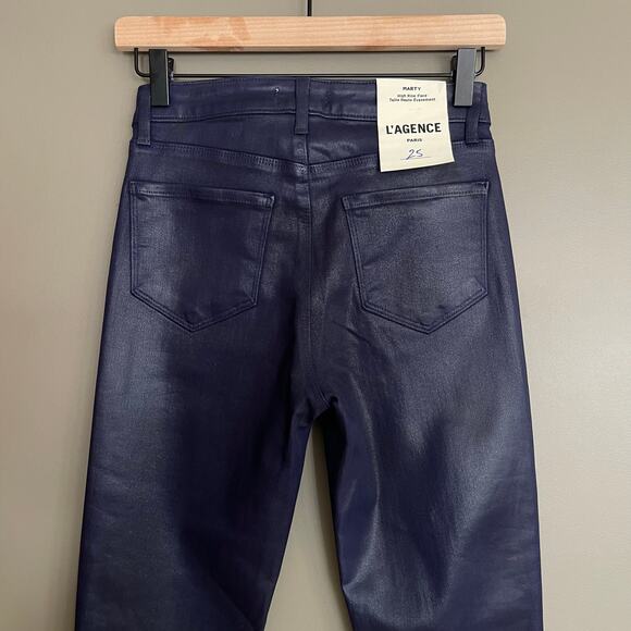 NWT L'Agence Marty Coated Flare Jeans Midnight Navy Blue High Waisted Chic Sexy - Picture 11 of 13
